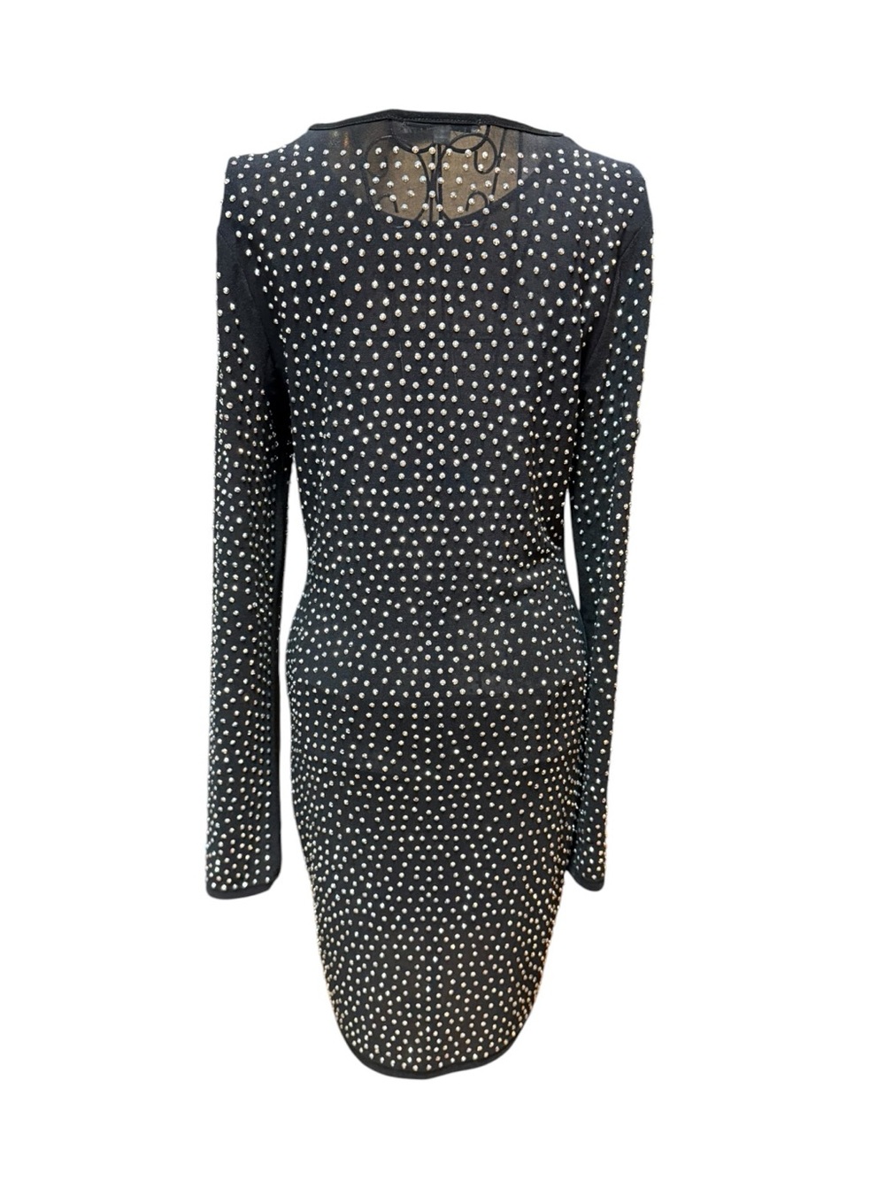 Black Rhinestone Studded Long Sleeve Bodycon Dress Large - Picture 6 of 8